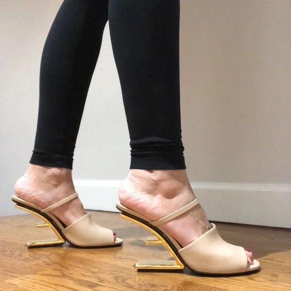 AUTHENTIC, NWT Beautiful, Fendi First Sandal, Blush Color, Gold Fendi Logo Heel - Picture 10 of 12